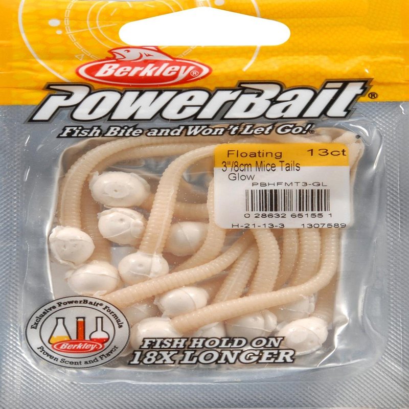 Berkley PowerBait Floating Mice Tails Fishing Bait, Glow, 3in | 8cm, Irresistible Scent & Flavor, Lifelike Presentation, Ideal for Trout, Bluegill, Crappie, Perch and More