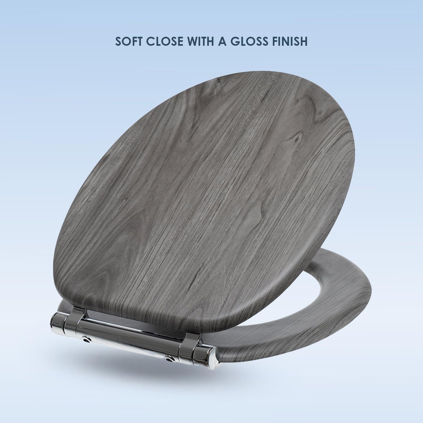 AQUALONA® Luxury Grey Oak Effect Toilet Seat - Soft Close MDF Moulded Wood Seat with Quick Release Button and Durable Hinges - Comfortable, Easy to Clean and Install with Universal Fittings
