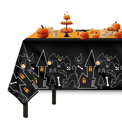 Childom 3 Pack Halloween Tablecloths,Disposable Plastic Tablecloths 54" x 108" Halloween Decorations,Plastic Table Cover for Birthday,Party Supplies,Holiday Table Cloth for Home,Dinner,Indoor,Outside