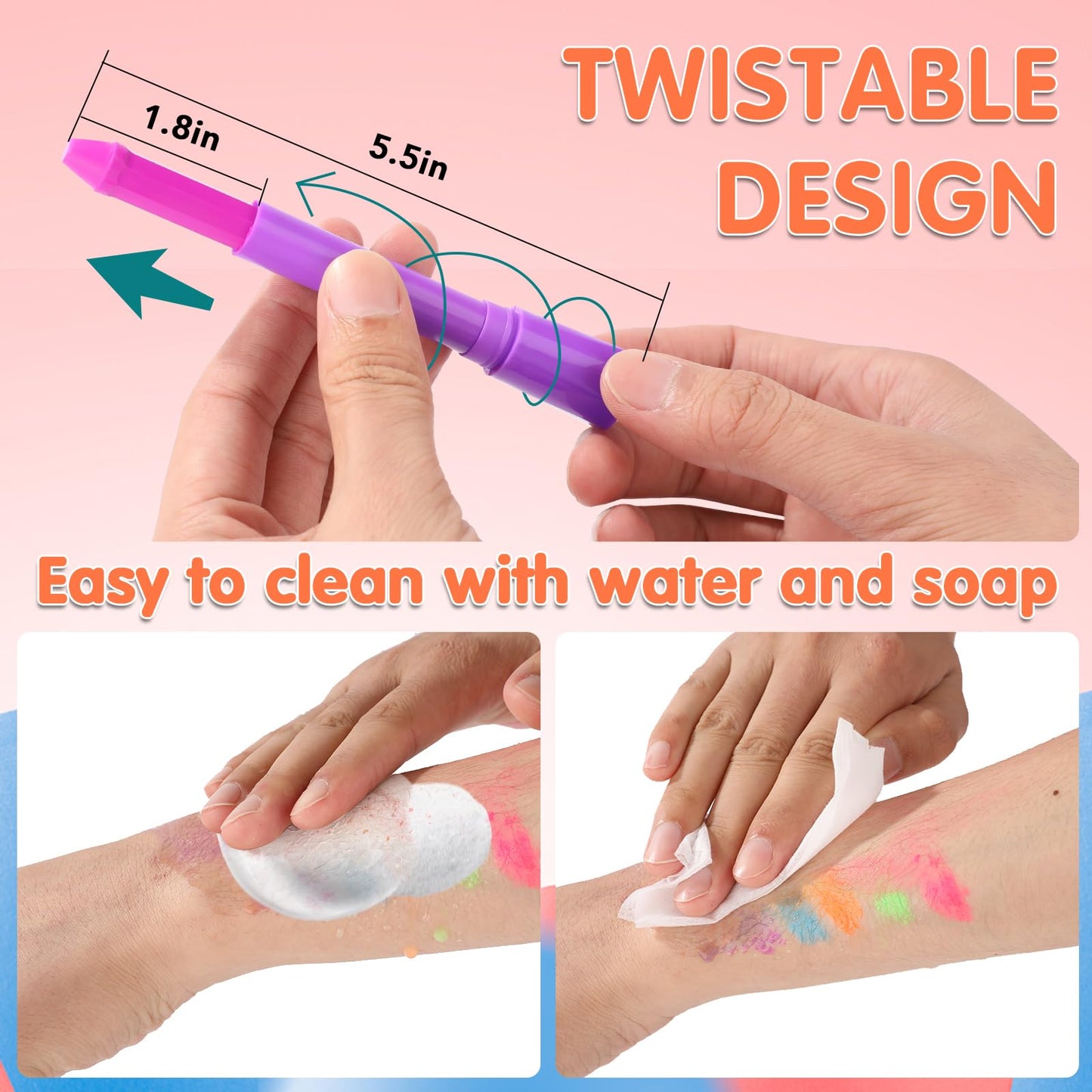 15PCS Glow in the Dark Body & Face Paint Stick,Makeup Face Paint Kit for Kids and Adults Halloween Club Black Light Birthday Party Masquerade Neon Glow Party Supplies