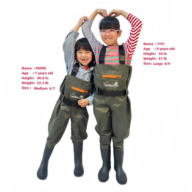GREENWATER Kids Chest Waders Youth Fishing Waders with Boots Waterproof for Children Boys Girls Hanger & Bag Included (GREEN, 6-7Y)