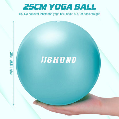 jjshund 25cm Pilates Ball, 9,8 Inch Small Exercise Mini Yoga Gym Ball for Home Gym Pilates, Yoga, Balance, Core Training, Stability, Stretching with Inflation Straw