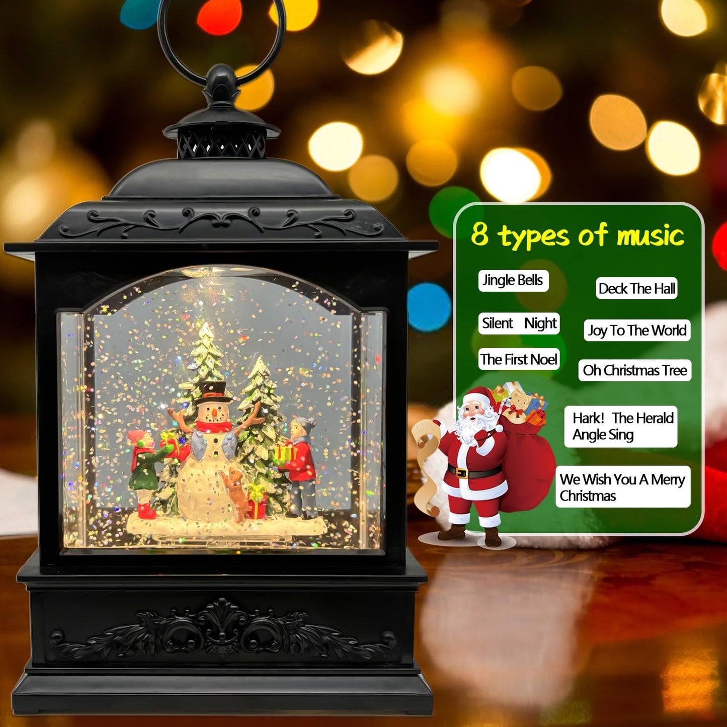 AOMIL Christmas Snow Globes Lantern with Music & Timer - USB/Battery Operated LED Glittering Globe Lantern, Snow Globe Decoration for Home Holiday Decor (Snowman)