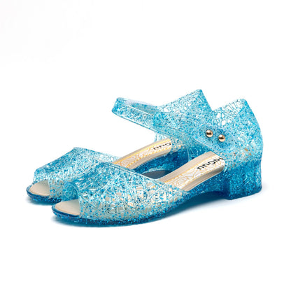 HaHaGuu Princess Jelly Flats Shoes Girls Birthday Party Heels Snow Queen Cosplay Costumes Dress Up Sandals for Toddler Little Girls Big Kids