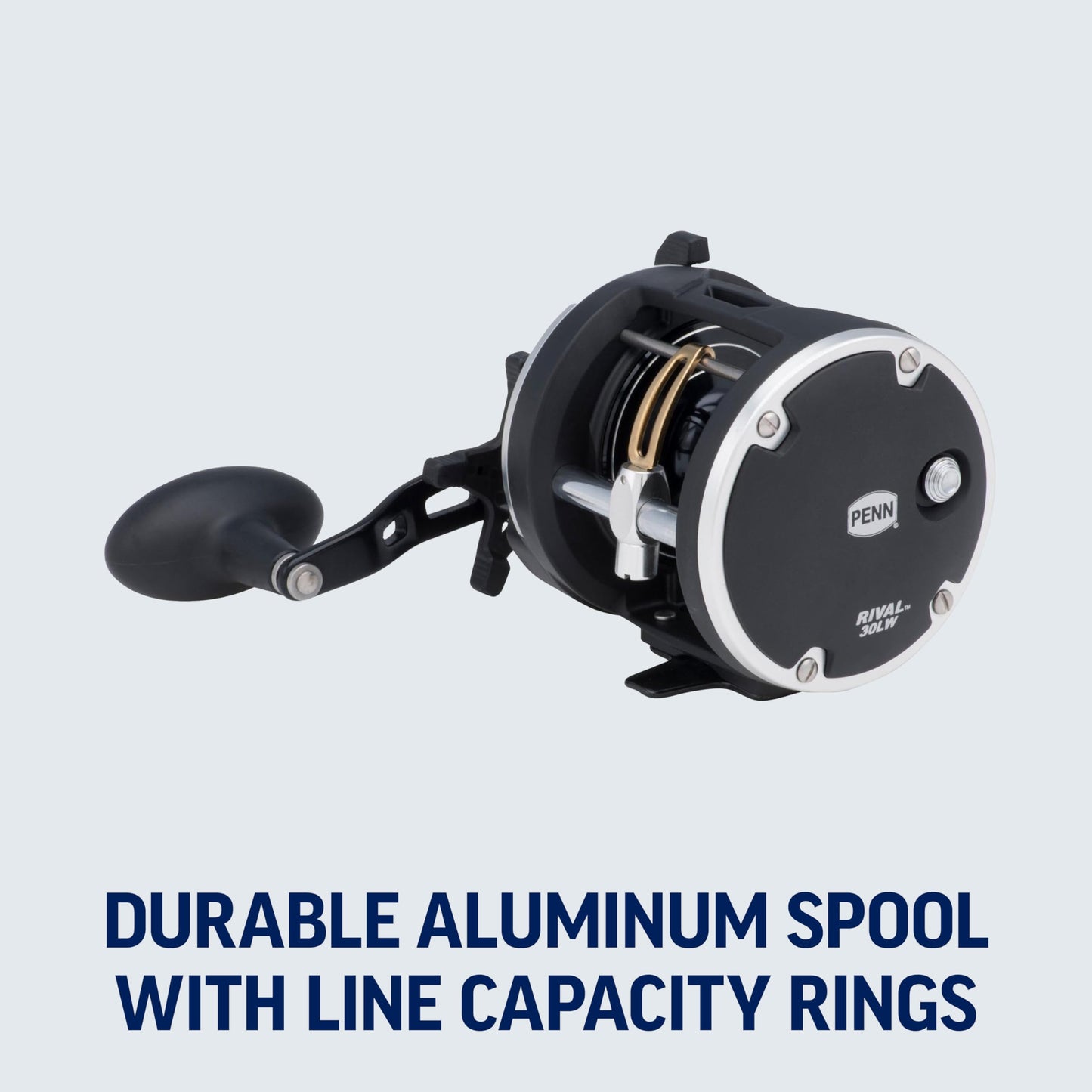 PENN Rival Level Wind Conventional Boat Fishing Reel, HT-100 Star Drag, Max of 15lb | 6.8kg, Forged and Machined Aluminum Spool, RIV20LW, Black