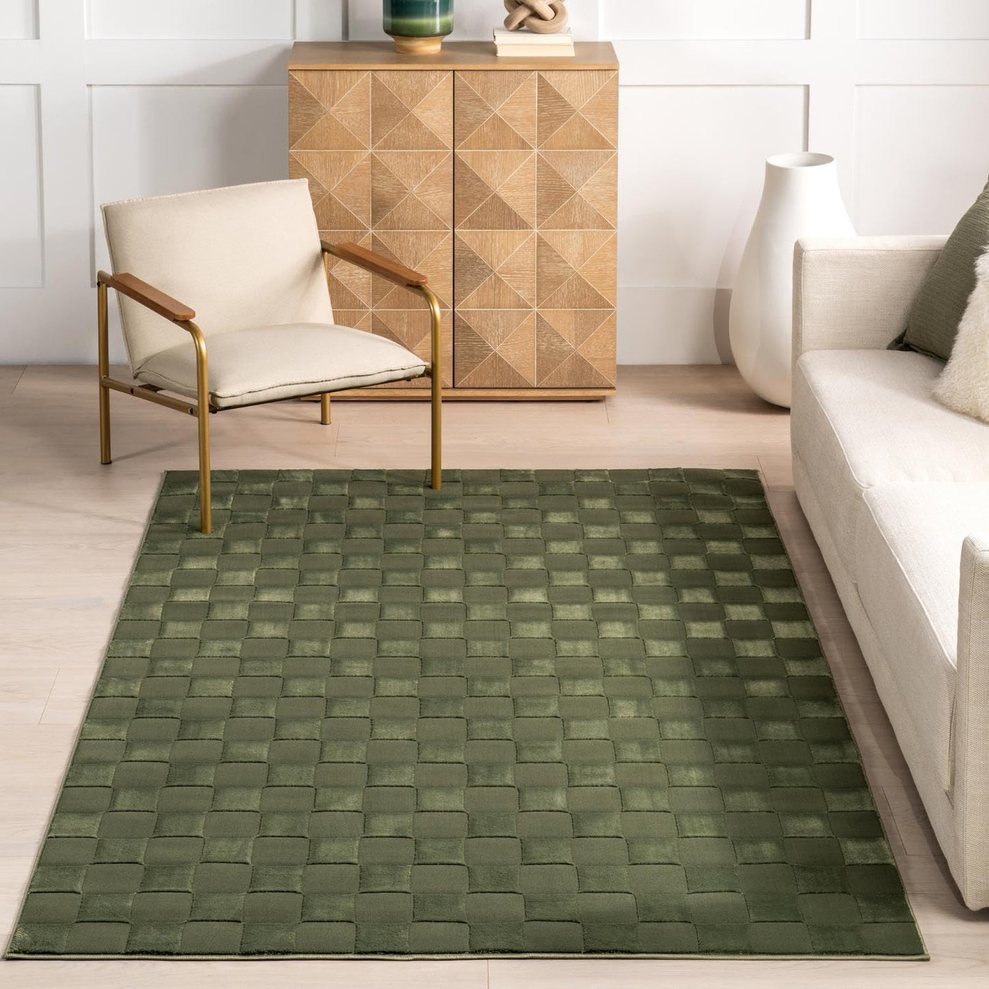 Nuloom Alaiya Green, 4' x 6', Checkered, Recycled PET, Soft and Cozy, High Traffic, Stain Resistant, Durable, Washable Area Rug for Bedroom, Living Room, Dining Space, Den, Foyer, Entryway