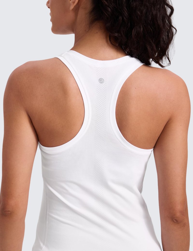 CRZ YOGA Seamless Racerback Tank Tops for Women - Gym Workout Athletic Running Sleeveless Shirts Breathable Scoop Neck White Small