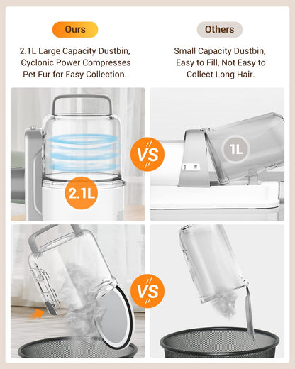 Dog Vacuum Grooming Kit for Shedding: Professional Hair Clippers Pet Groomer - Strong Suction Cleaner Deshedding Tool Fur Brush Attachment Trimmer for Home Cat (Deep White)