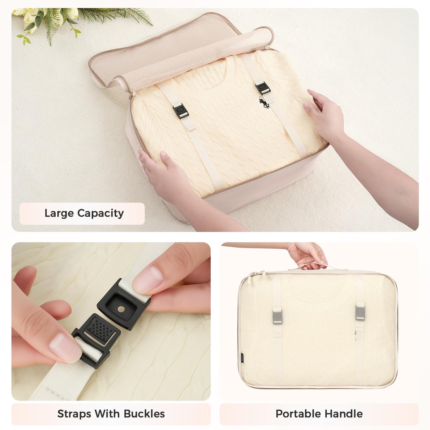 BAGAIL 8 Set Packing Cubes Luggage Packing Organizers for Travel Accessories-Cream