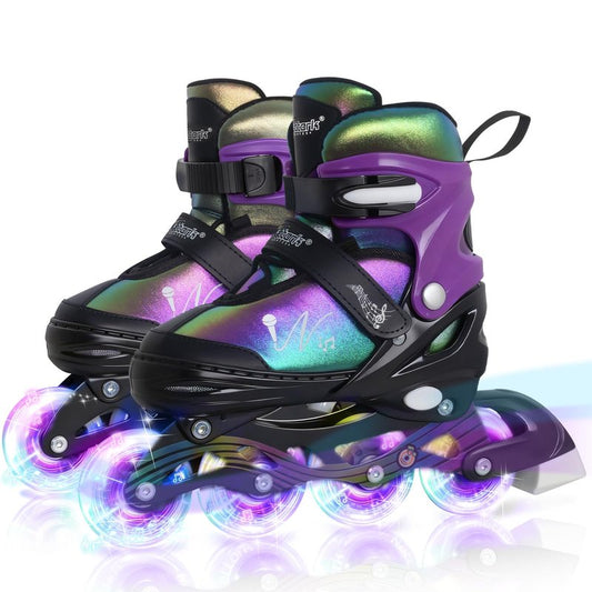 Nattork Adjustable Inline Skates for Kids & Teens with Flashing Light-Up Wheels, Gradient Color ABEC-7 Bearings for Smooth Glide, Safe & Durable Sizing Adjustable Skates Voilet