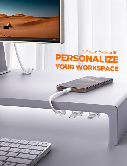 Cable Clips, Chfeila 6Pack Dual Spring Cord Organizer with Clasp Lock, [Max Stability] Desk Cable Management, Adhesive Phone Charging Wire Holder for Nightstand/Car/Wall, Office Accessories Decor