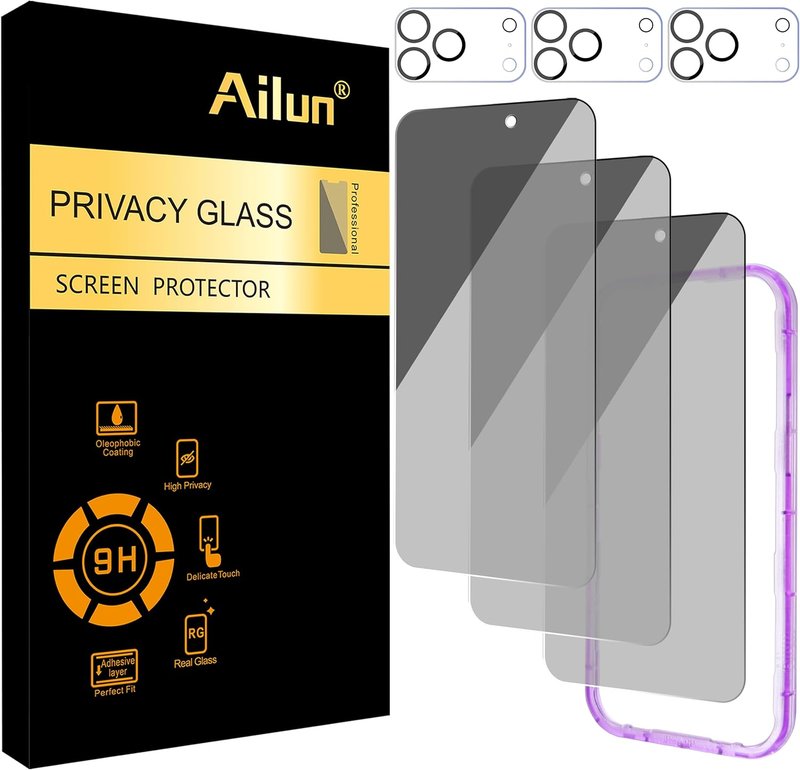 iPhone 17 Pro Max Privacy Screen Protector - 3 Pack Anti-Spy Tempered Glass with Camera Lens Protectors | 6.9 Inch