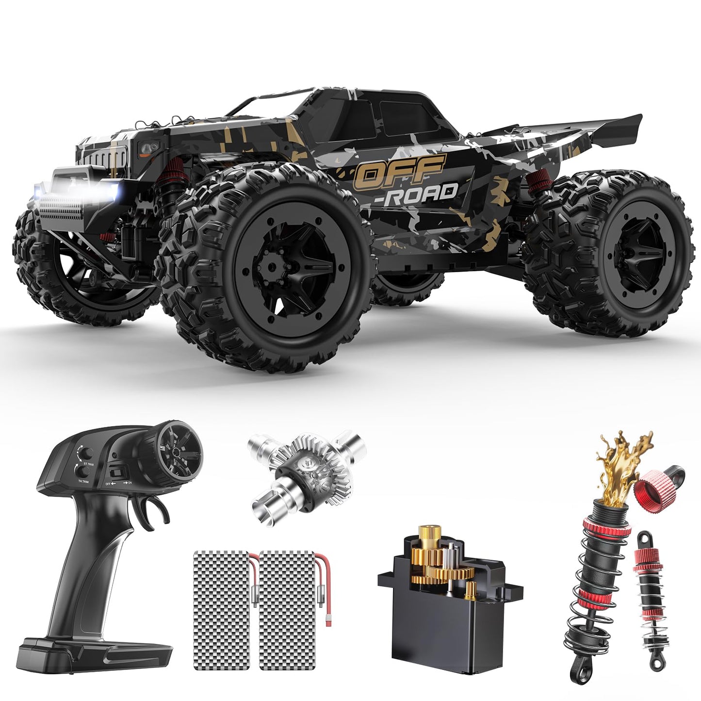 DEERC 9309E 1/16 All Terrain Fast RC Cars for Adults 40KPH,4WD Electric Off-Road Remote Control Monster Truck,2.4Ghz High Speed Car,Waterproof Monster Truck with 2 Batteries for Boys & Kids