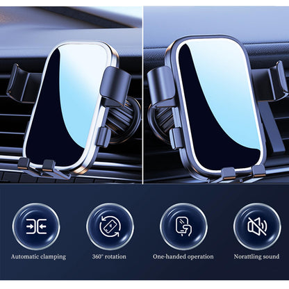 Car Cell Phone Holder with Metal Hook Clip, 360 Degree Rotating Air Vent Navigation Mount, Universal Base (Black and Silver)