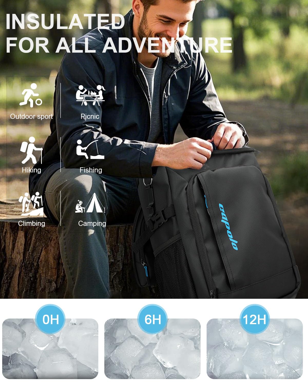 Capolo Cooler Backpack Insulated Waterproof for Women Men, Leak Proof Backpack Coolers Thermal Bag Soft Travel Cooler Bag Ice Chest Lunch Back Pack for Camping Picnic(Deep Black Leather,36 Cans)