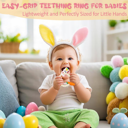 Easter Baby Teething Ring Toys – Bunny Easter Egg & Carrot Teethers for Newborns, Infants & Toddlers – Sensory Chew Bracelet for Teething Relief – Perfect Baby’s First Easter Basket Stuffers