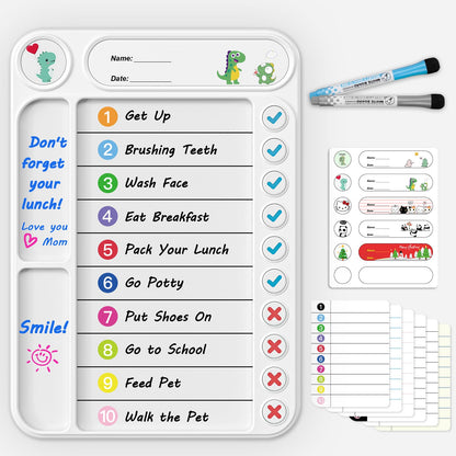 Magnetic Chore Chart for Kids, ADHD Task Tracker Easy-Check Routine Dry Erase Board, to-Do List Planning Tool with Stand for Fridge/Desk/Home/School, 6 Reusable Sheets, 2 Markers-Raw White