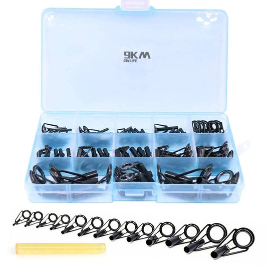 9KM DWLIFE Fishing Rod Tip Repair Kit 45pcs, Black Stainless Steel, Wear Resistant Ceramic Ring, Rod Tip Repair Kit