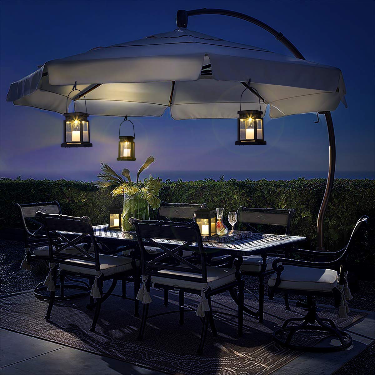 GIGALUMI Solar Hanging Lantern Outdoor, 8 Pack Solar Candle Lights with Stake for Garden,Patio , Lawn, Deck , Umbrella, Tent, Tree,Yard,Driveway(Warm White).