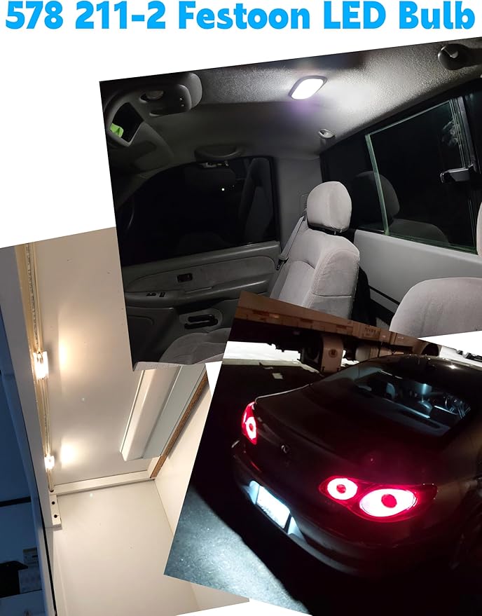 DC12V-24V 212-2 Led Bulb, 6000k White 578 211-2 41mm 42mm 1.65in Festoon LED Dome Light Bulbs, 300LM Super Bright 578 LED Blub for Car Truck Interior Dome Map Door License Plate Courtesy Lights 2pack