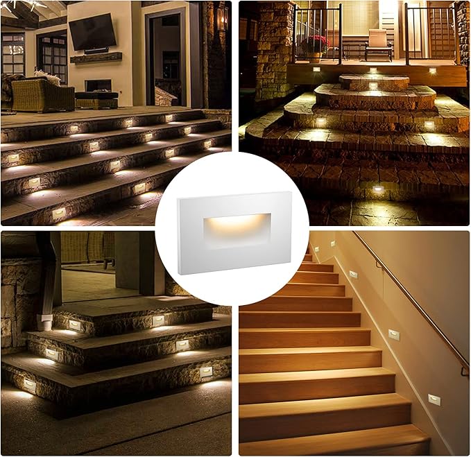 Step Lights Outdoor 6 Pack Classic, 120V 3CCT Selectable Stair Lights Indoor, Waterproof LED Deck Decor Hardwired Dimmable, White Finish Aluminum Outdoor Lighting, ETL Wet Rated