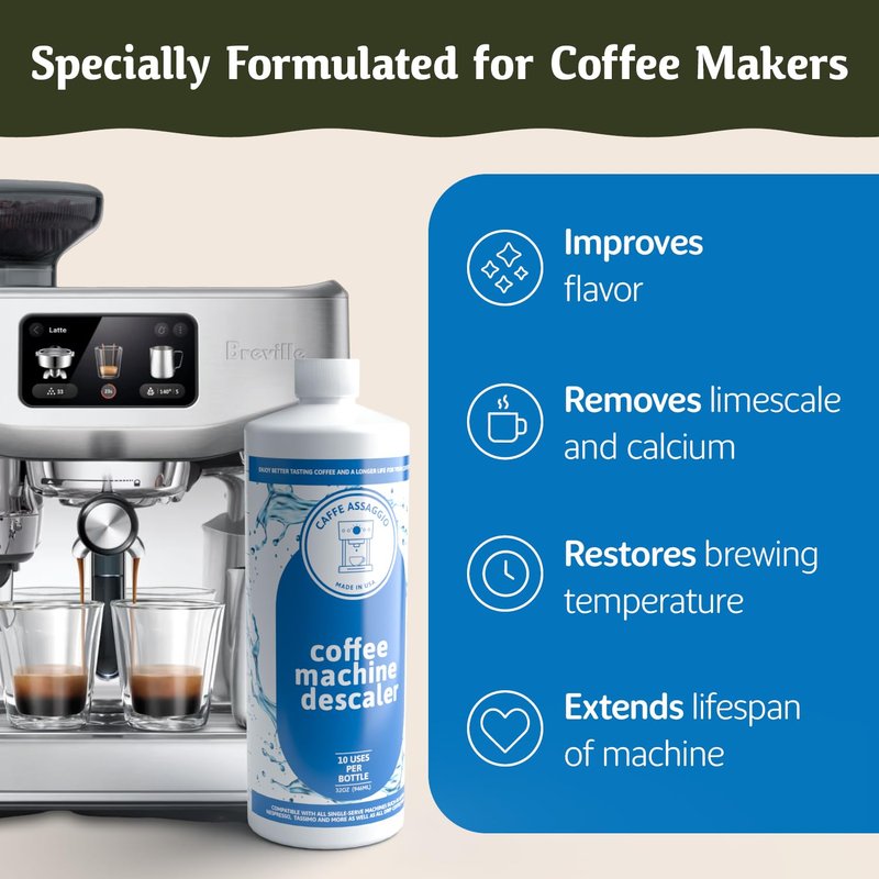 Caffe Assaggio Descaling Solution (10 Uses) Delonghi Keurig Nespresso Coffee Machine Cleaner Descaler Kit Coffee Machine Descaler Compatible with All Brands Breville Ninja