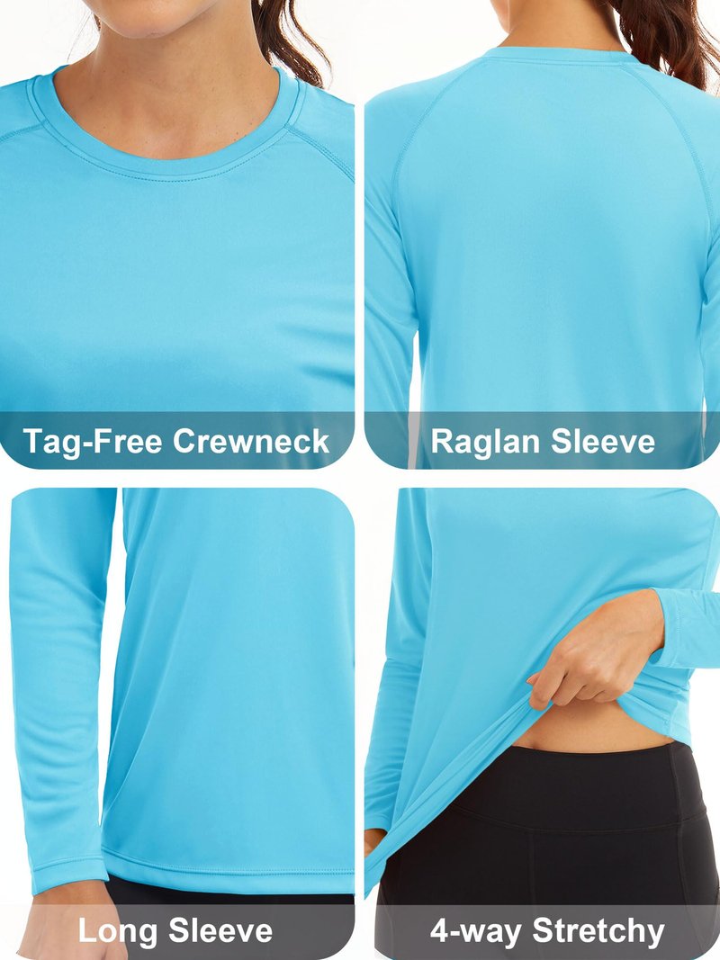MAGCOMSEN Women Long Sleeve UPF 50+ Sun Protection Shirt Athletic Running UV Shirt Fishing Workout Shirts Ice Blue