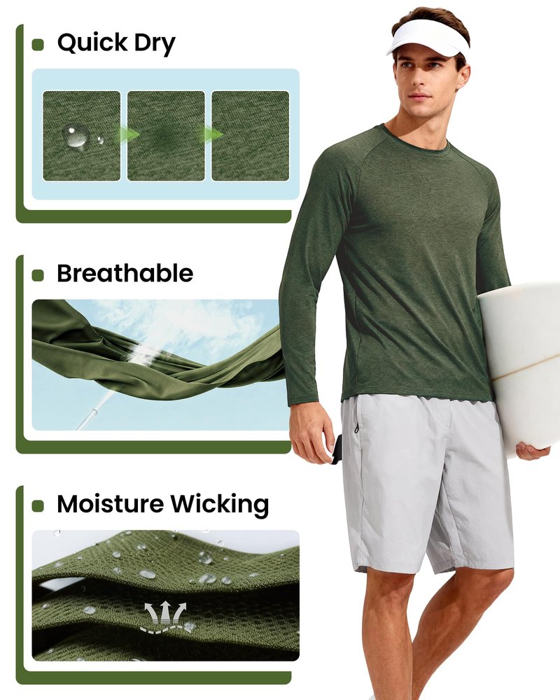 7 Pack Long Sleeve Shirts for Men - Quick Dry Moisture Wicking UPF 50+ Sun Protection T-Shirts for Workout Fishing Casual，Black*3/Dark Grey*2/Blue*2，Large
