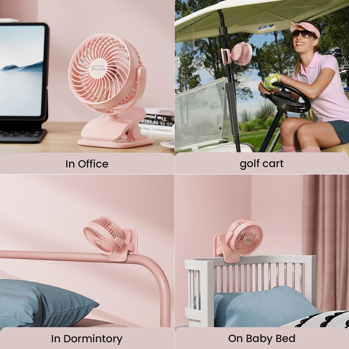 AA Battery Operated Clip-On Fan with Aroma, 4 Speeds, 5-inch Small Personal Fans for Baby Stroller, USB Powered, Quiet, 360° Rotation for Desk/Dorm/Camp/Golf Cart, Portable Home/Office/Bed Use