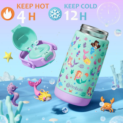 Fimibuke Kids Insulated Water Bottle with Straw Lid & Handle - 14oz BPA FREE 18/8 Stainless Steel Metal Tumbler Leak Proof Double Wall Vacuum Kids Cup Toddler Water Bottle for School Boys Girls