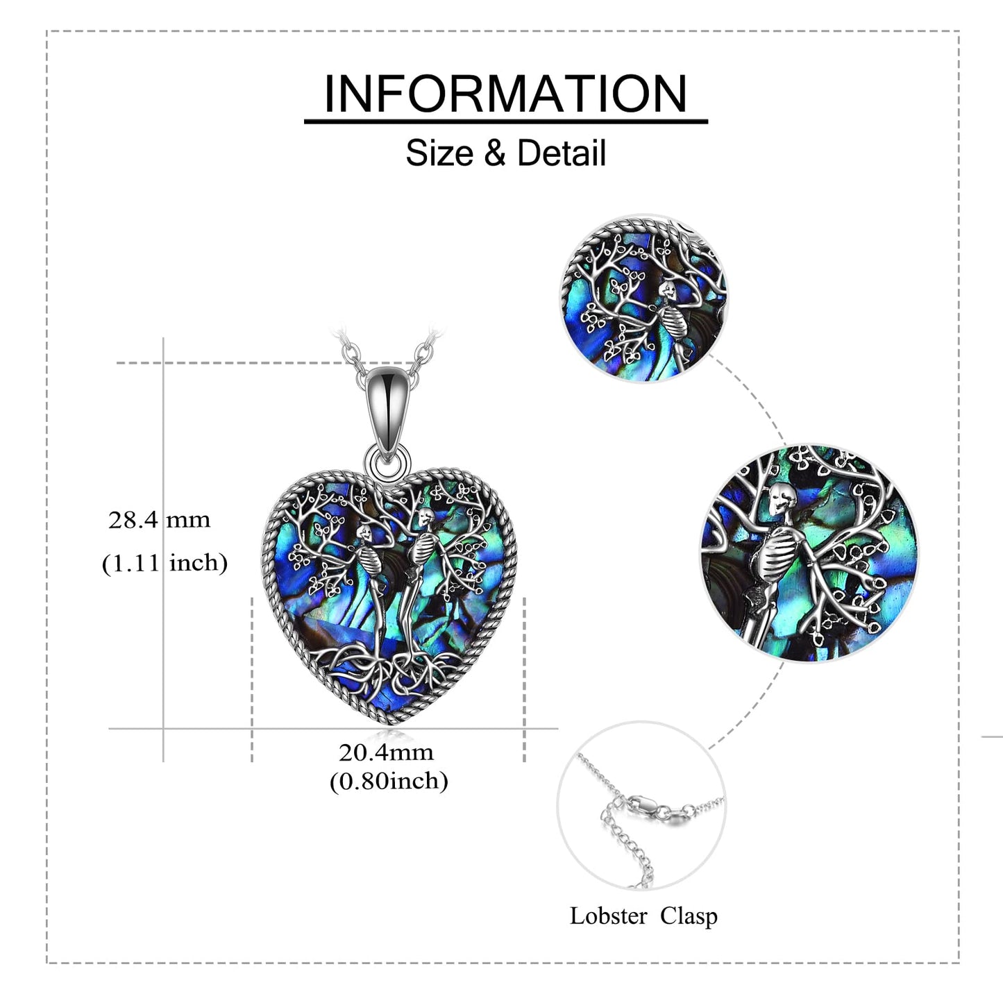 ONEFINITY Skull Necklace 925 Sterling Silver Abalone Shell Skeleton Tree of Life necklace Halloween Jewelry Gifts for Women Wife