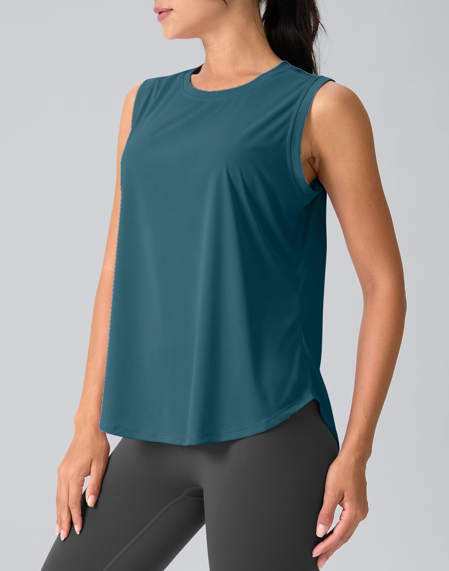 SANTINY Women's Sleeveless Workout Tops Breathable Lightweight Active Tennis Yoga Shirts Athletic Running Tank Tops for Women (Teal_XL)