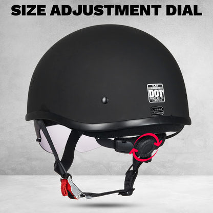 ILM Motorcycle Half Helmet with Sunshield Quick Release Strap Half Face Fit for Cruiser Scooter DOT Approved 883V (Matte Black, Large)