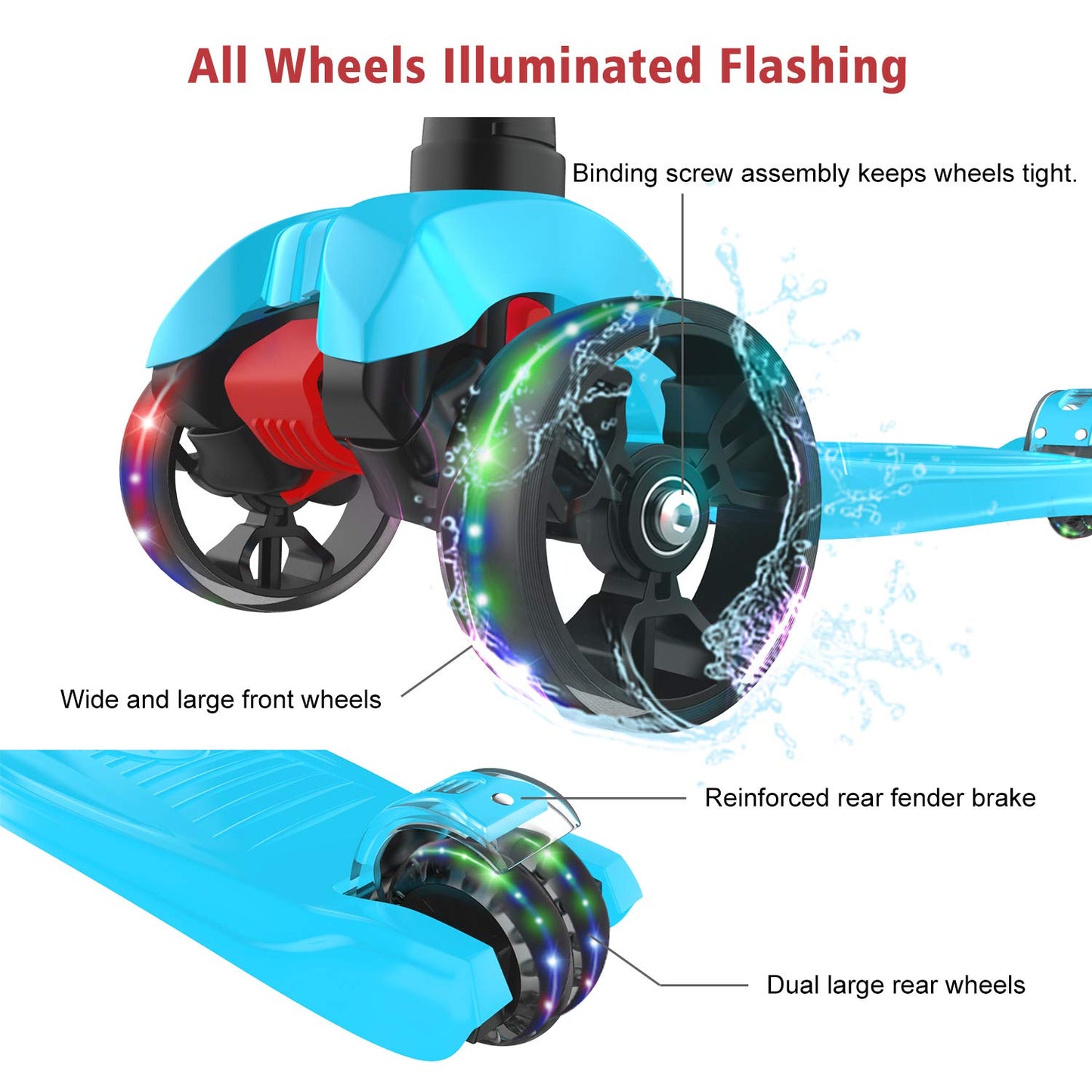 Allek Kick Scooter B02, Lean 'N Glide Scooter with Extra Wide PU Light-Up Wheels and 4 Adjustable Heights for Children from 3-12yrs (Aqua Blue)