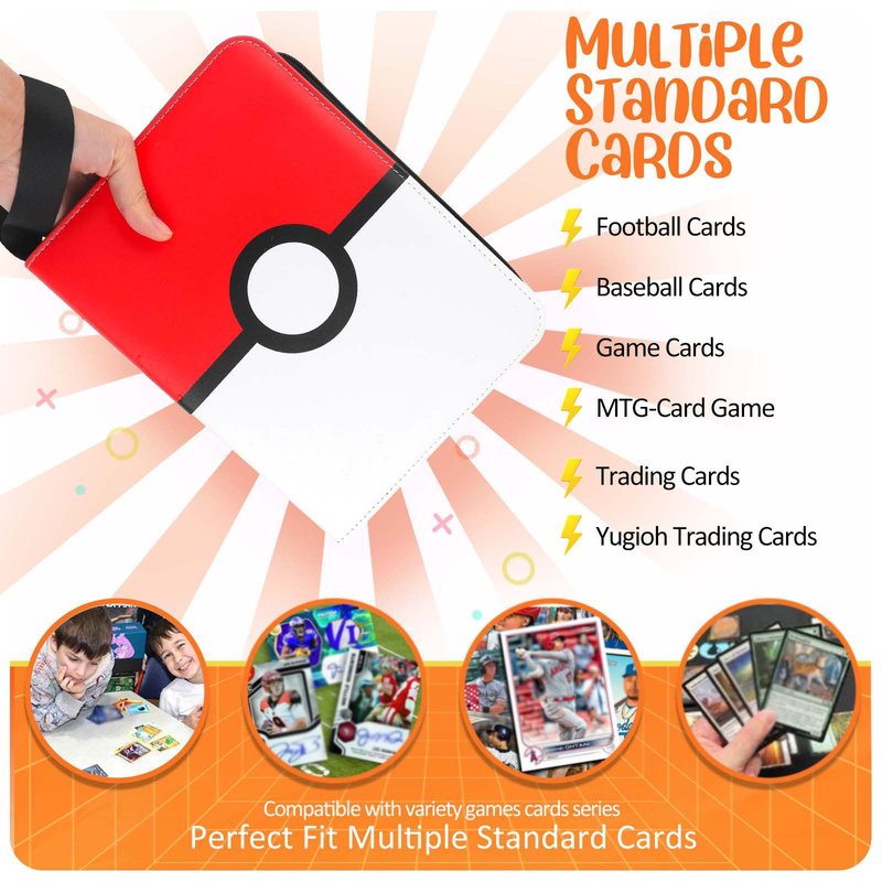 900 - Pockets Trading Card Binder with Removable 50 Sleeves, Card Collector Album with Zipper, Portable Card Holder Book Fits Sports Card, Game Card - Red