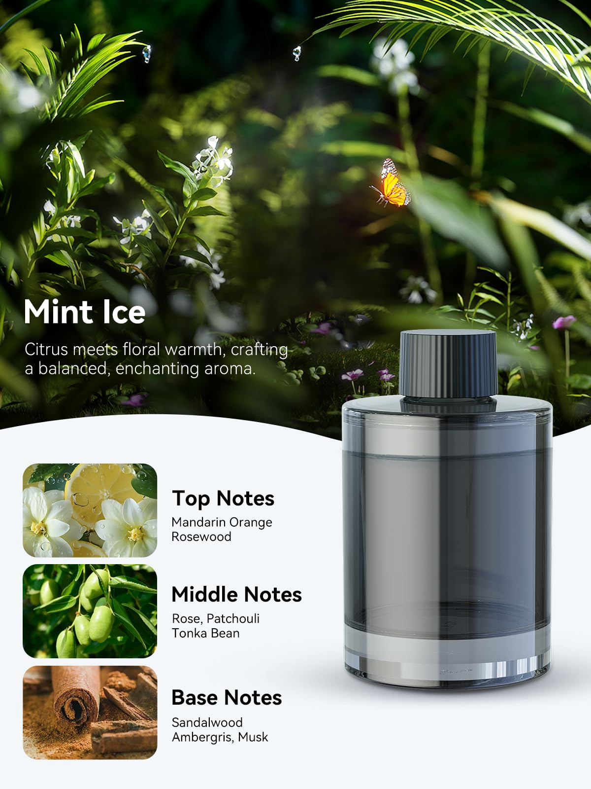 Ceeniu New Smart Car Air Freshener, 135ml Last 6 Months, Auto ON/OFF Car Freshener Long Lasting, Multi-mode Adjustable, Ambiance Light, Natural French Fragrance, CF3 Aroma Diffuser, Mint Ice Scent