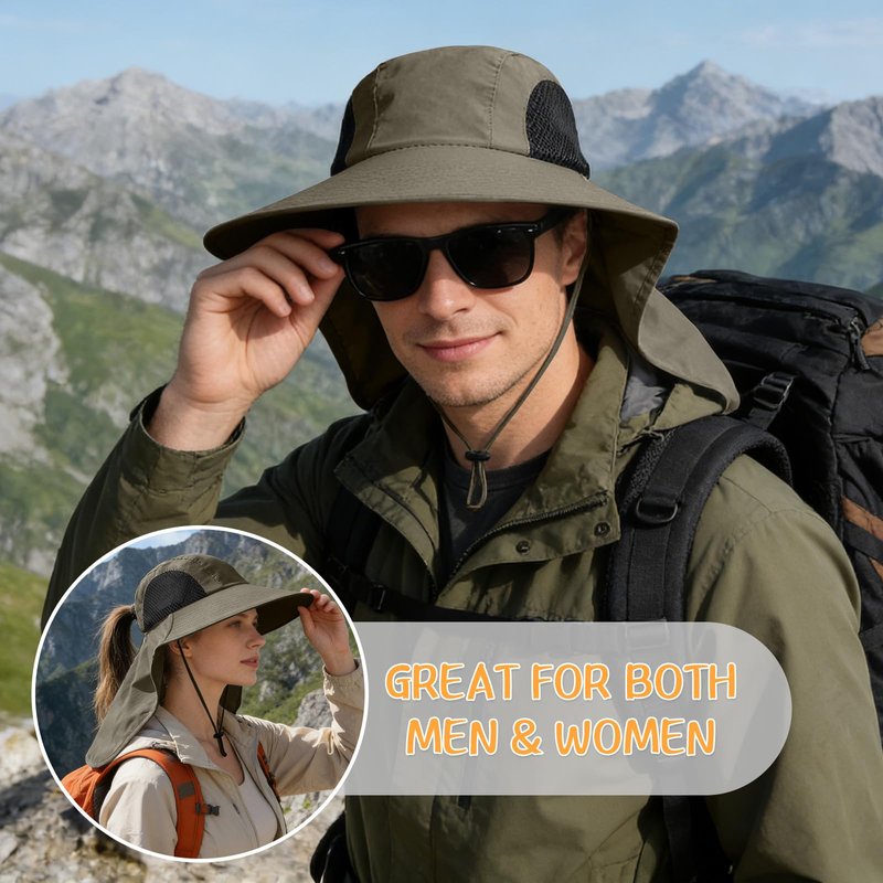 Sun Hat for Men Women with Neck Flap,UPF 50+ UV Protective Hiking Fishing Hats,Wide Brim Sun Hat for Women&Men