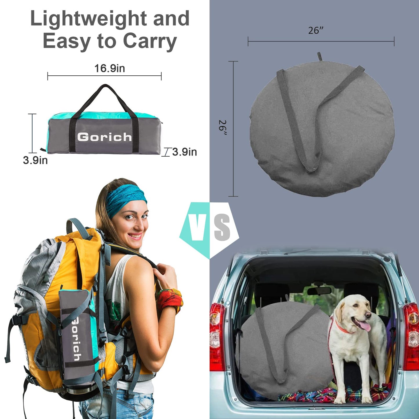 Gorich Beach Shade Tent for 3 Person with UPF 50+ UV Protection, Portable Sun Shelter Canopy, Lightweight & Easy Setup Cabana Beach Tent