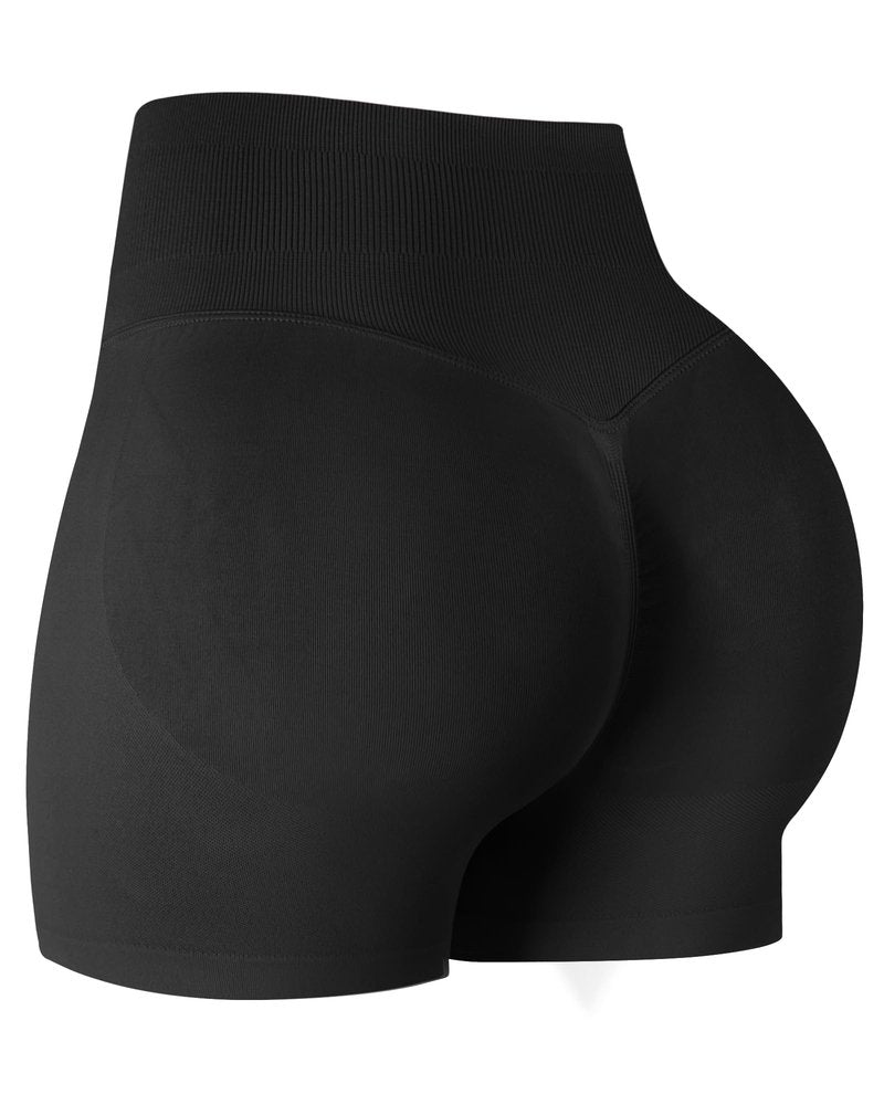 ATHVOTAR Workout Gym Shorts Women, High Waisted Seamless Butt Lifting Scrunch Butt Sports Shorts Black L