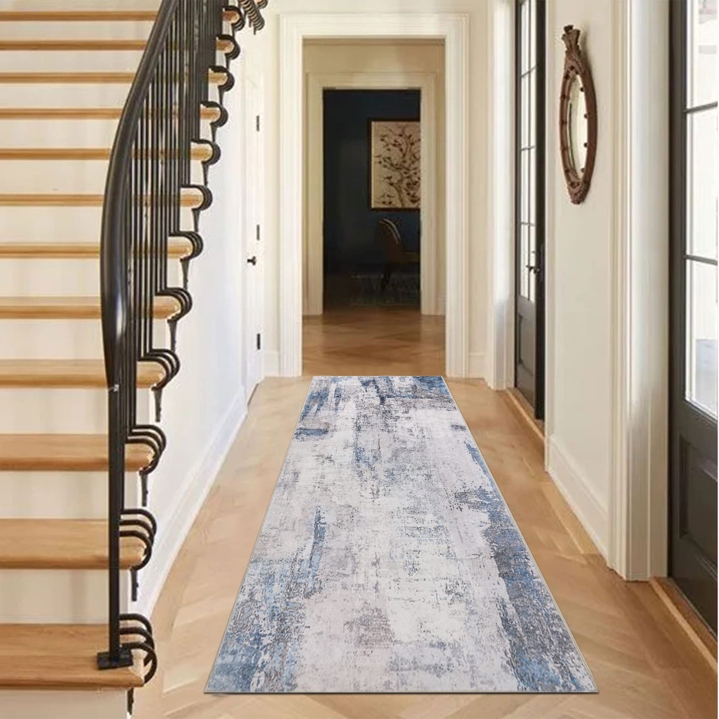 famibay 2x6ft Hallway Runner Rug with Rubber Backing Modern Abstract Washable Rug Runner Soft Fluffy Low Pile Floor Runners Non Skid Floor Carpet Runners for Hallways Entryway Bathroom Kitchen