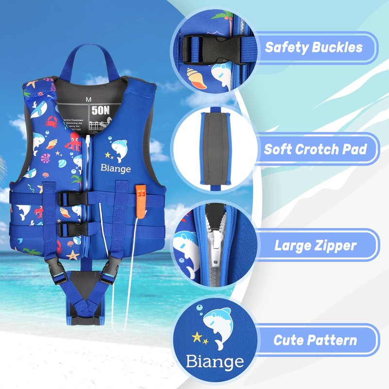 Kids Swim Vest, Child Swimming Jacket Toddler Floaties Swim Float Aid with Emergency Whistle for Boys Girls Ages 1-9 Years Old