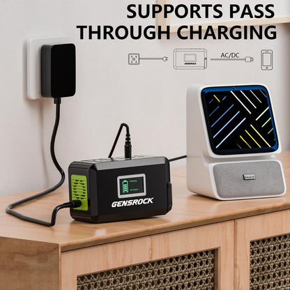 GENSROCK Portable Power Station, 88Wh Solar Generator(Solar Panel Not Included), Lithium Battery Power Bank with 110V/150W Peak AC Outlet, LED Flashlight for CPAP Home Camping Travel Emergency.