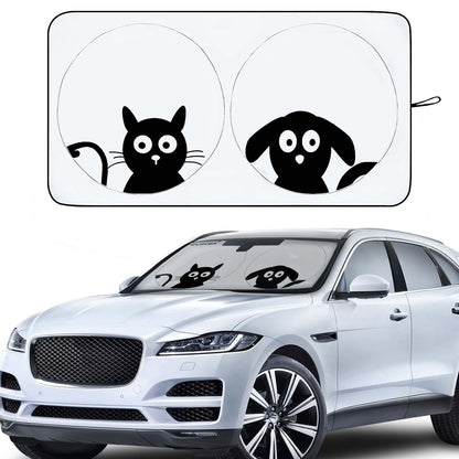 Car Windshield Sunshade with Pet Design, Cute Dog & Cat Cartoon Front Windshield Sun Shade Foldable Sunshade Blocks Heat UV Rays, Protect Interior Keep Cool, Fits Cars SUV Truck - Medium