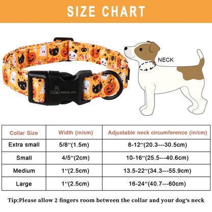ARING PET Halloween Dog Collar-Cute Pumpkin Dog Collar for Small Dogs, Adjustable Halloween Ghost Dog Collars for Small Medium Large Female and Male Dogs