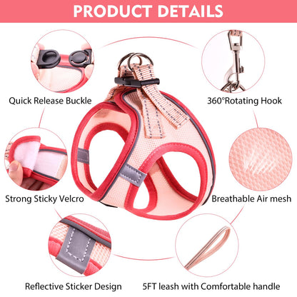 Betmaypet Cat Harness and Leash Set, Soft and Breathable Vest with Reflective Strip, Escape Proof Kitten Harness, Easy to Wear for Cats Walking and Traveling (Blue, M)