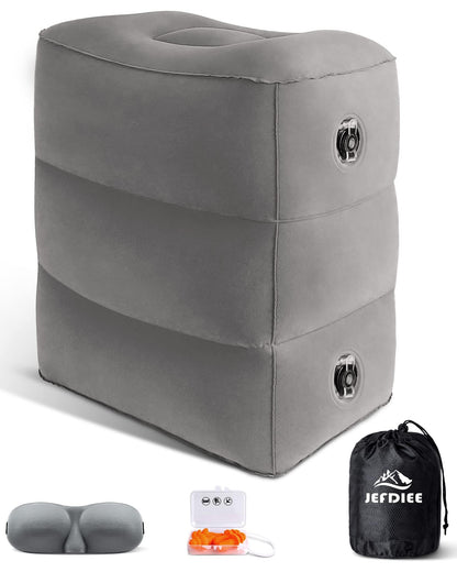 JefDiee Inflatable Foot Rest Pillow, Kids Airplane Bed, Adjustable 3 Layers Height Leg Rest Pillow, Airplane Travel Essentials Great for Office, Home, Trains, Cars