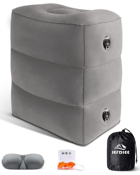 JefDiee Inflatable Foot Rest Pillow, Kids Airplane Bed, Adjustable 3 Layers Height Leg Rest Pillow, Airplane Travel Essentials Great for Office, Home, Trains, Cars