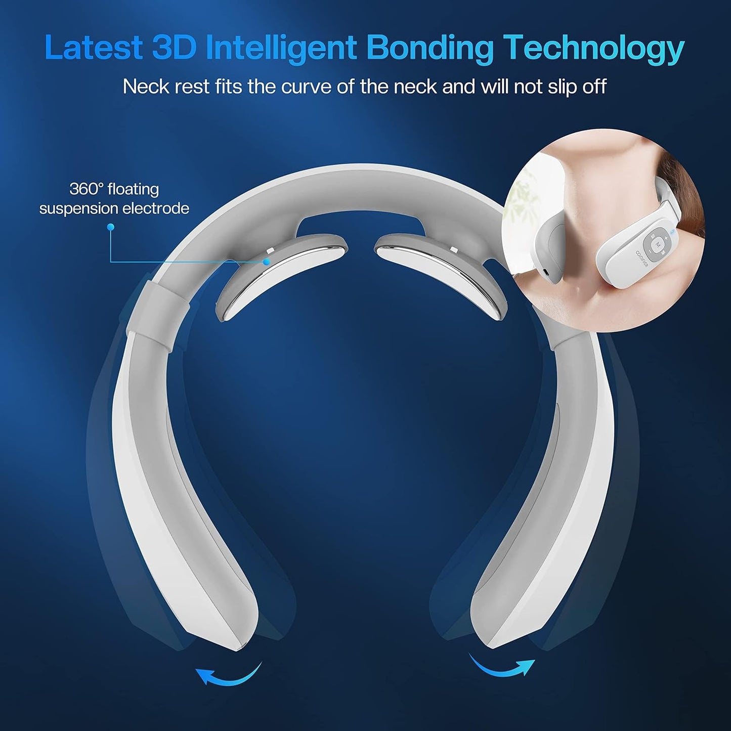 COMFIER Portable Heated Neck Massager, EMS Intelligent Electric Neck Massager with Heat and 3D Electrode Pads for Women Men