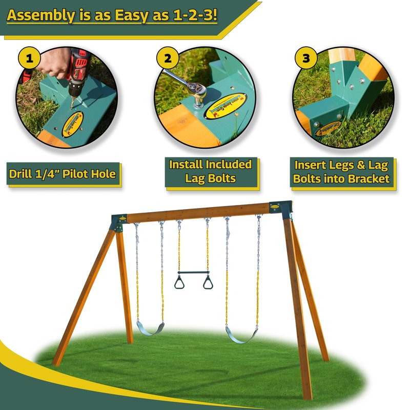 Eastern Jungle Gym Easy 1-2-3 A-Frame 2 Brackets for Swing Set with All Mounting Hardware, Green