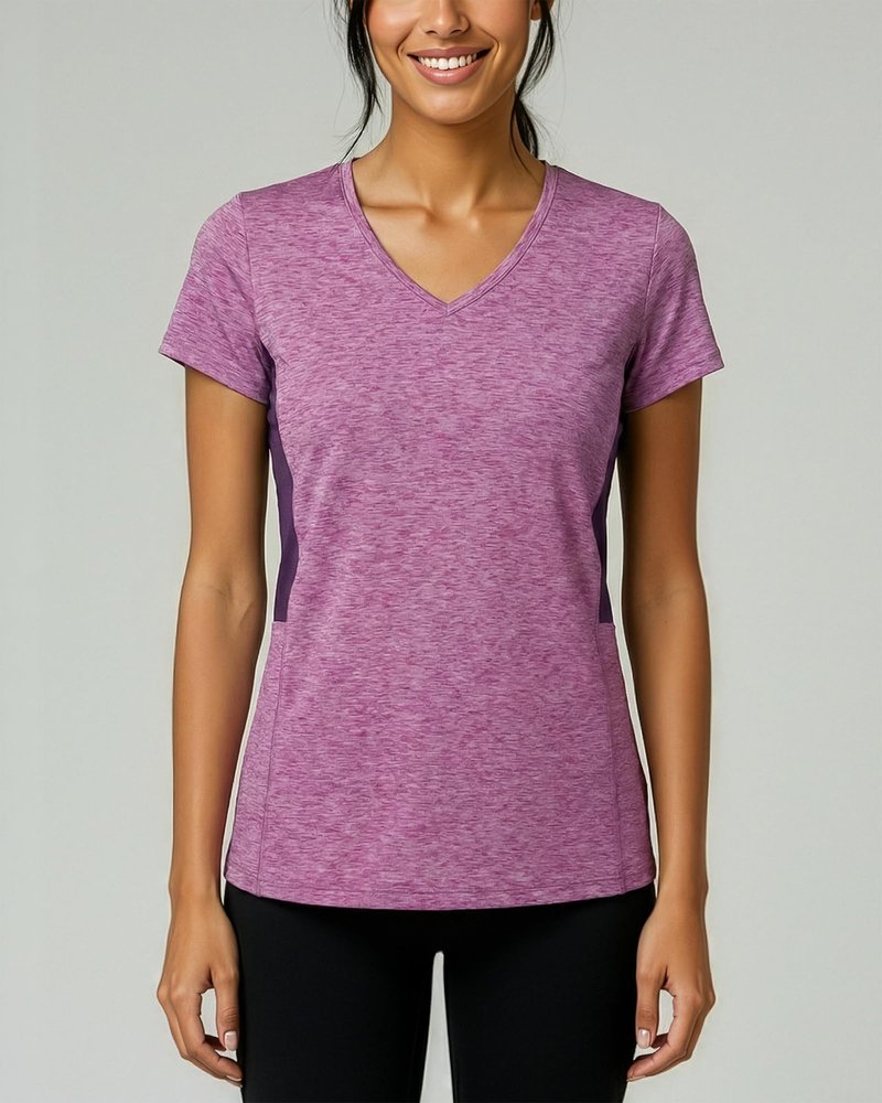 Real Essentials 5 Pack: Women's Dry-Fit Short Sleeve V Neck T Shirt Workout Fitness Yoga Top Tee (Available in Plus Size), Set 4, 2X